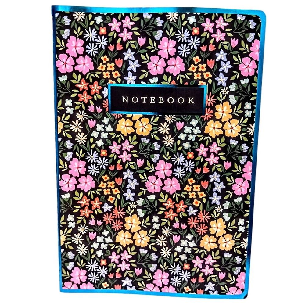 Tropical Notebook Journal FLOWERS Lined Black Soft Cover Cottagecore Stationary